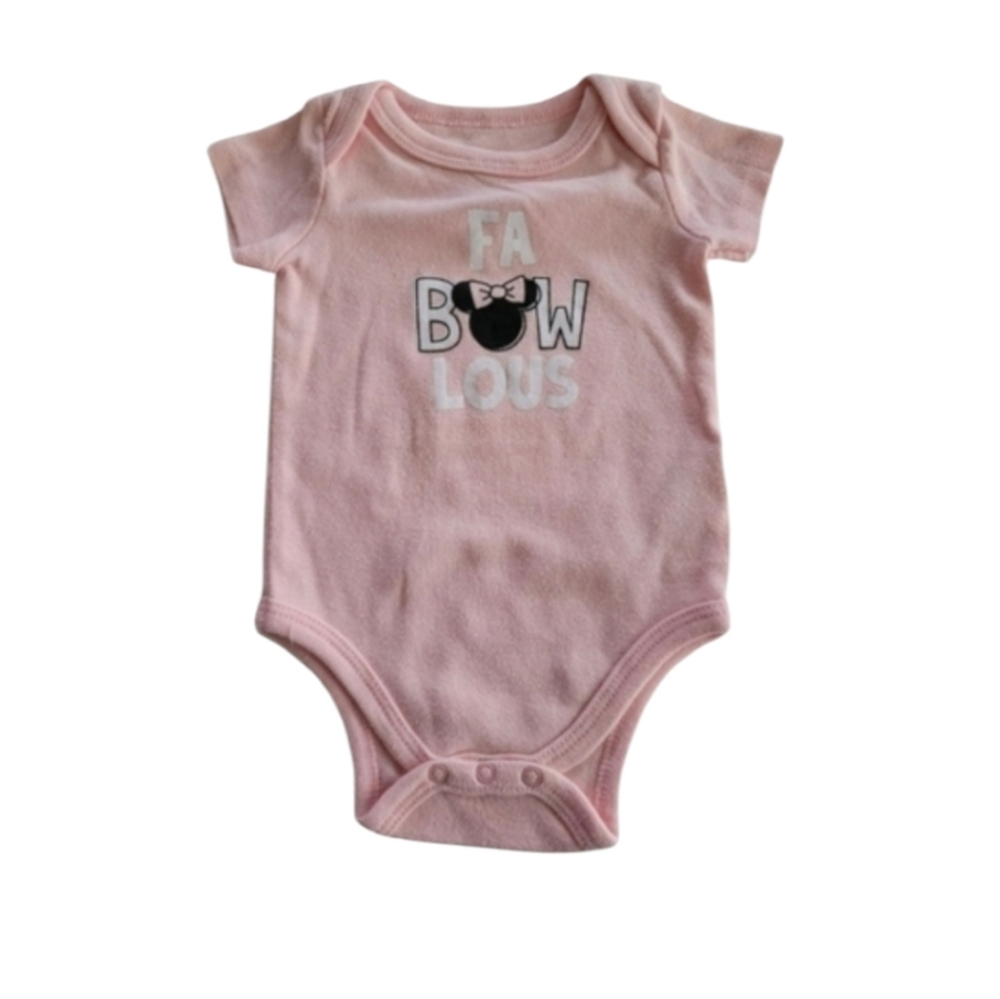 Disney Pink and Black Minnie Mouse Baby Onesie Size 3 To 6 Months Girls